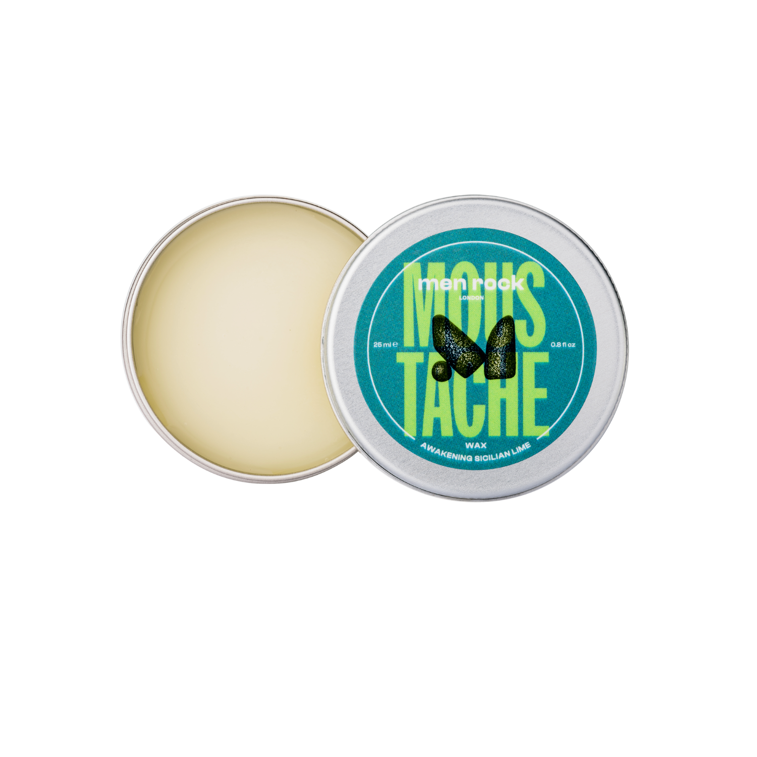 Moustache wax from Men Rock in 25ml tin open