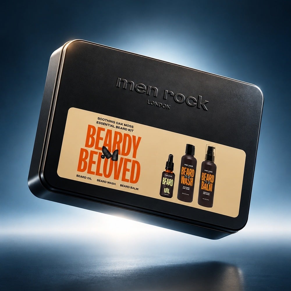 Men Rock Beardy Beloved Essential Beard Kit - Soothing Oak Moss Gift Tin